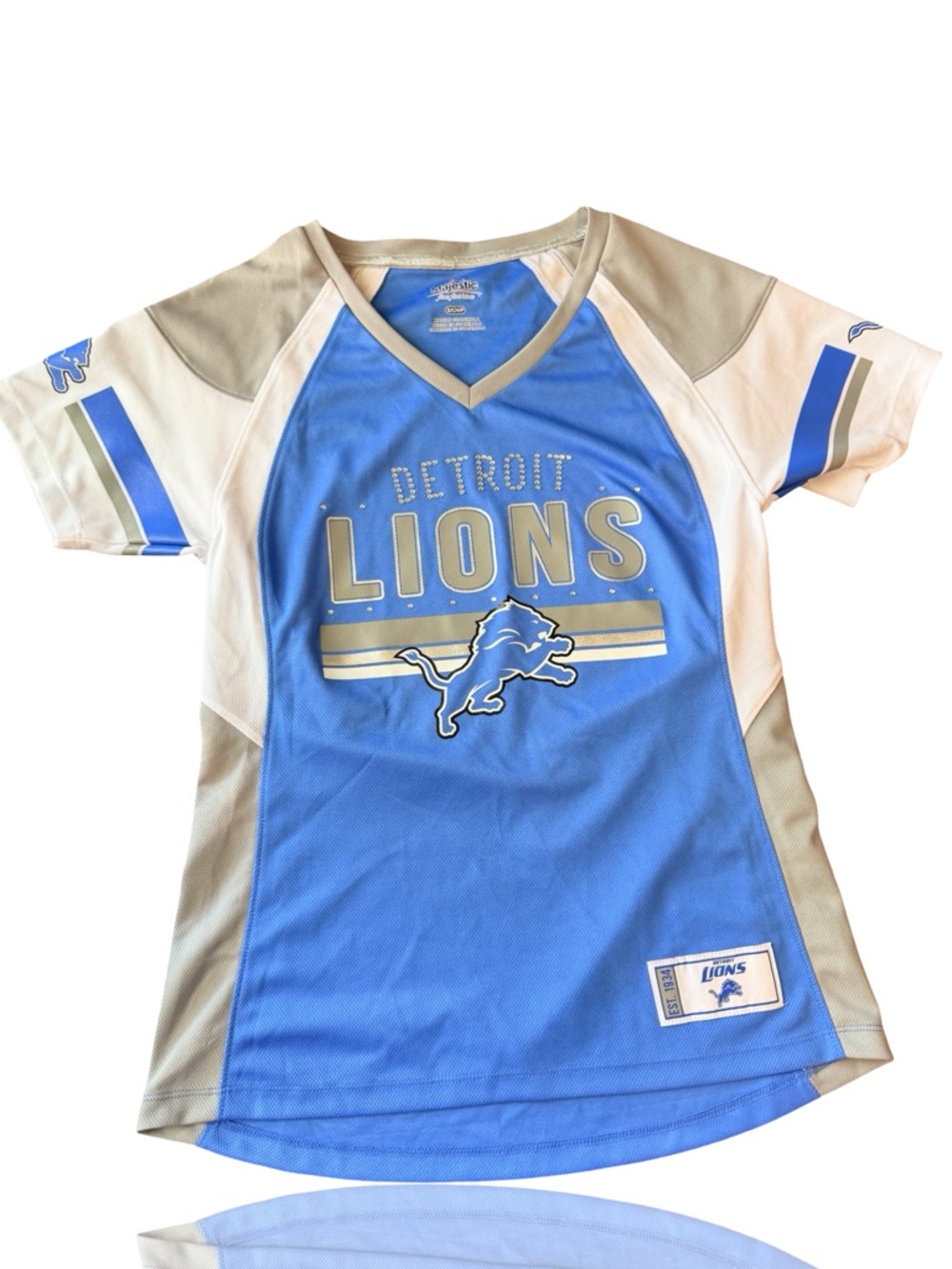 Majestic Detroit Lions Blue & Silver V-Neck Jersey